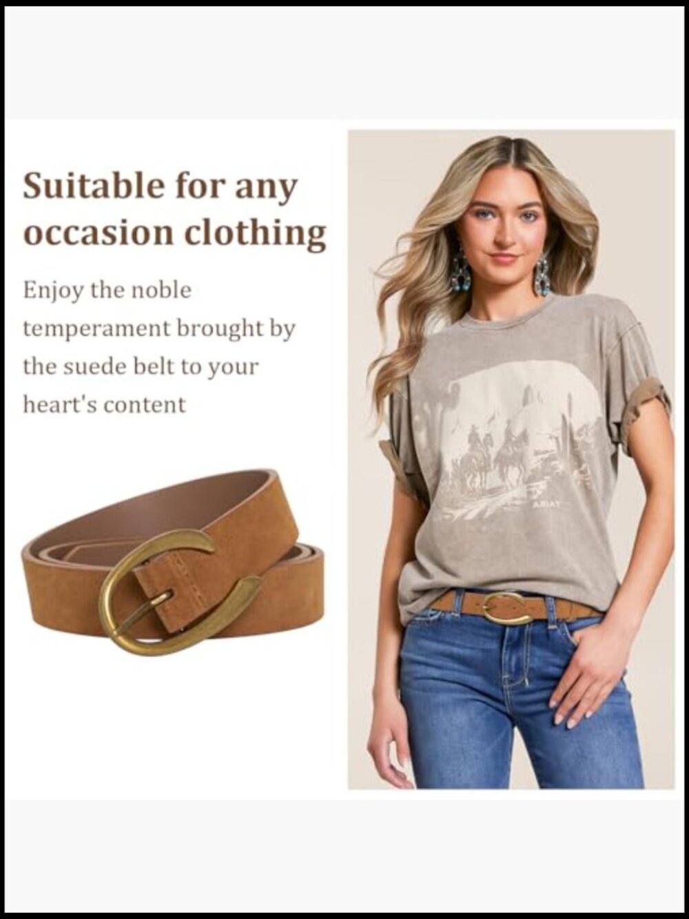 Leopard Print Suede Faux Leather C-Buckle Belt for Women - Picture 3 of 6